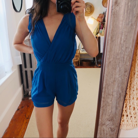 Doe&Rae Deep Blue Sheer Romper - Picture 4 of 5